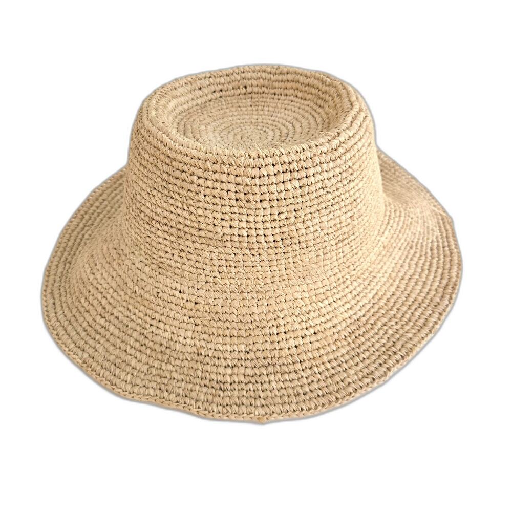 WYETH Anthropologie Natural Hand-Crocheted Straw Wide Brim Sun Bucket Hat O/S